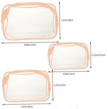 Набор из 3-х прозрачных косметичек из ПВХ розового цвета.