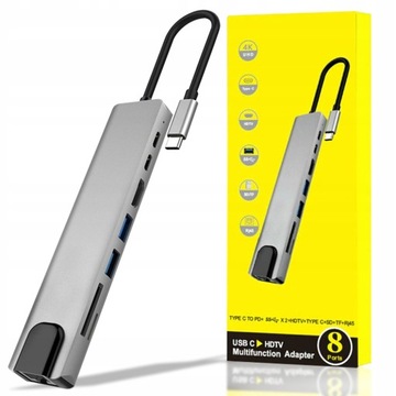 HUB 8W1 ADAPTER USB-C PD HDMI 4K SD LAN RJ45 USB