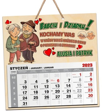 KALENDARZ na DZIEŃ BABCI I DZIADKA IMIĘ NADRUK