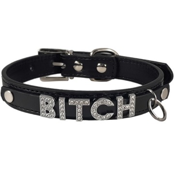 CZARNA SKÓRZANA OBROŻA BDSM CHOKER na szyję BITCH