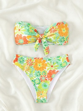 STRÓJ KĄPIELOWY BIKINI BOHO W KWIATY BANDEAU WYSOKI STAN SHEIN S 36