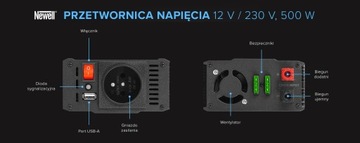 Автомобильный преобразователь Newell 12 В/230 В, 500 Вт