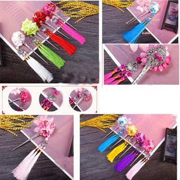 Жен. Винтажная заколка для волос Аксессуары Китайская бахрома Кисти Розовый Красный