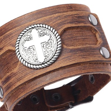 Men Women Cross Braided Leather Magnet Wristb