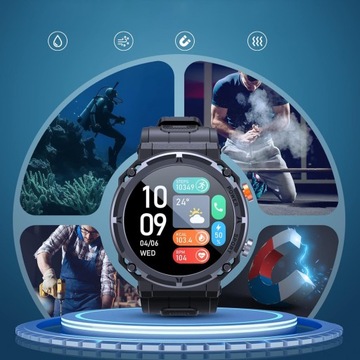 SMARTWATCH ZEGAREK MĘSKI WODOODPORNY 5ATM WOJSKOWE SPORTOWY WATCH C21PRO
