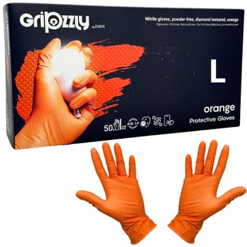 Rękawiczki RĘKAWICE NITRYLOWE GRIPZZLY ORANGE GRIP pomarańczowe L 50 szt.