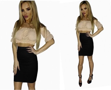 SPÓDNICZKA w PANTERKĘ dopasowana przed kolana MIDI ołówkowa na GUMCE M/L