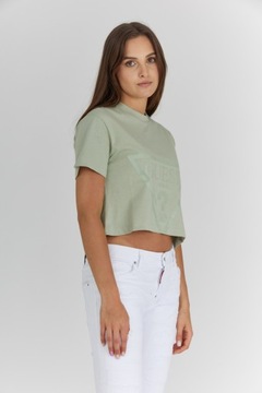 GUESS - Krótki zielony T-shirt damski z logo M