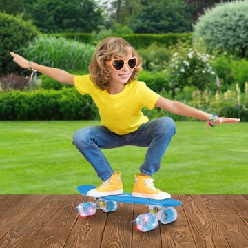 СКЕЙТБОРД FISZKA ДЛЯ ДЕТЕЙ С ПОДСВЕТКОЙ, СИНИЙ СВЕТОДИОД, 56 СМ, ABEC7 RGB