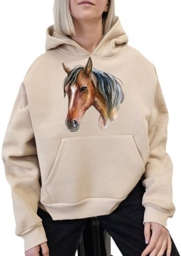S203 BEŻ HOODIE OVERSIZE KOŃ BRĄZ XL/XXL