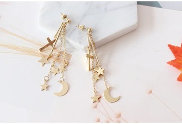 Серия из 12 стилей, серьги с кисточками и длинными звездами и луной со стразами, ключ Luna Cat