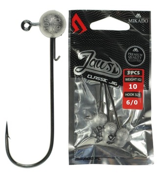Główki jigowe 10 g kuty hak 6/0 Mikado Jaws 3 szt