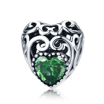 Zawieszka Charms zielone Serce srebro S925
