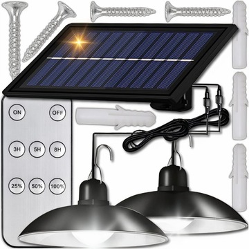 LAMPA SOLARNA OGRODOWA WISZĄCA ŻYRANDOL PODWÓJNY
