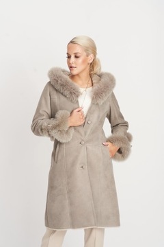Beżowy KOŻUCH DAMSKI z lisem KD-47 XXXXL 48