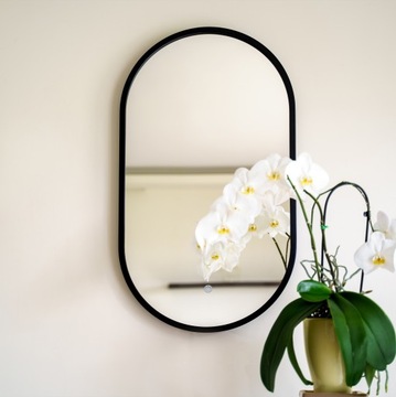 LUSTRO PODŚWIETLANE ŁAZIENKOWE OWALNE W CZARNEJ RAMIE 40X75 CM + LED