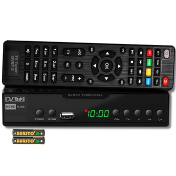 TUNER DEKODER DVB-T2 TV NAZIEMNEJ FULL HD HDMI USB PILOT BATERIE ZESTAW