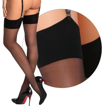 Sexy Gładkie CZARNE Pończochy do Pasa Gorsetu Klasyczne r. 5 XXL NERO 17DEN
