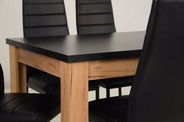 Раздвижной стол 80х120/160 ДУБ, 6 стульев чёрного цвета.