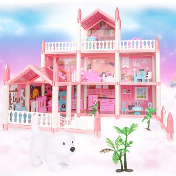 КУКОЛЬНЫЙ ДОМ ОГРОМНАЯ ВИЛЛА Особняк РОЗОВАЯ ТЕРРАСА ДЛЯ ИГР ДЕТЕЙ