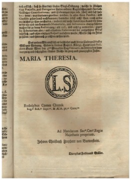 Австрия, 1762 г., патентный документ Марии Терезы об азартных играх.