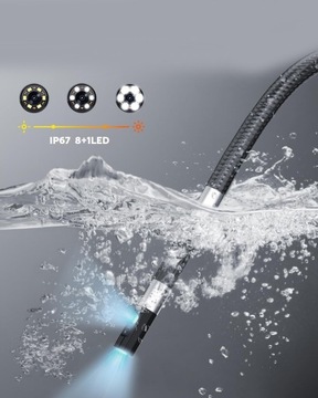 Камера для осмотра эндоскопа 8 мм, 2 м, подвижная, ВРАЩАЮЩАЯСЯ ГОЛОВКА, 360°, 2000 мАч