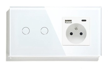 WŁĄCZNIK DOTYKOWY PODWÓJNY 2K Z GNIAZDKIEM USB-C