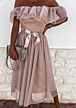 MD zwiewna różowa sukienka hiszpanka pasek XL/42