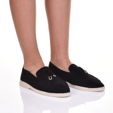 KLASYCZNE MOKASYNY DAMSKIE MATERIAŁOWE KOKARDA