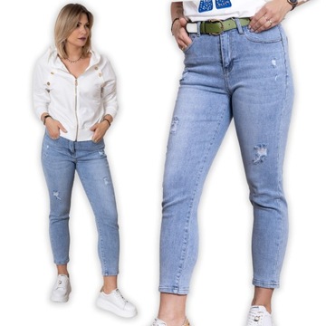 Spodnie jeans damskie M.Sara Boyfriend z przetarciami Niebieskie -XL