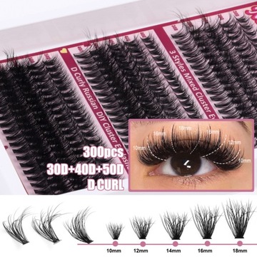 300 ШТ. ИНДИВИДУАЛЬНЫЙ НАБОР ДЛЯ НАРАЩИВАНИЯ РЕСНИЦ D CURL CLUSTER LASHES IN
