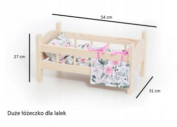 ŁÓŻECZKO DREWNIANE dla lalek +POŚCIEL 5 elementów