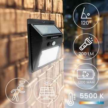 СОЛНЕЧНАЯ СВЕТОДИОДНАЯ НАСТЕННАЯ СВЕТИЛЬНИК 3Вт/SMD + ДАТЧИК ДВИЖЕНИЯ В СУМЕРКАХ ЧЕРНЫЙ VERGONIC