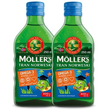 2x Möller's TRAN NORWESKi owocowy 250ml ODPORNOŚĆ wit. D3 A i E omega-3