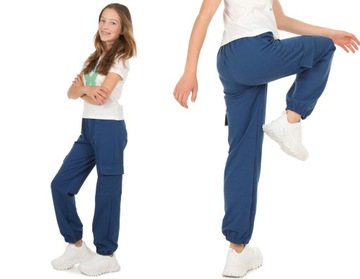 Spodnie bojówki, JOGGERY - 152 JEANSOWY