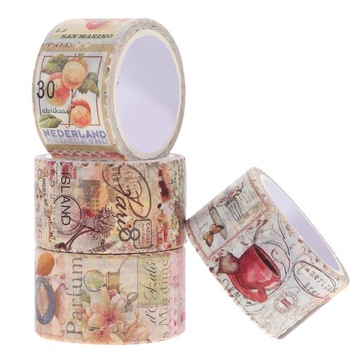 ZNACZKI I TAŚMA WASHI PAPIEROWE NAKLEJKI ALBUM FOTOGRAFICZNY 4 ROLKI