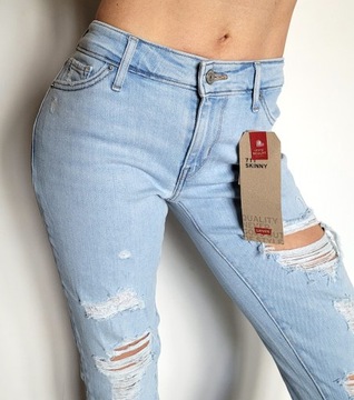 rurki LEVI`S 711 Skinny jasne W26 L30 26x30 dziury