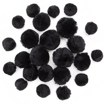 POMPONY AKRYLOWE PUSZYSTE CZARNE MIX 24 SZT