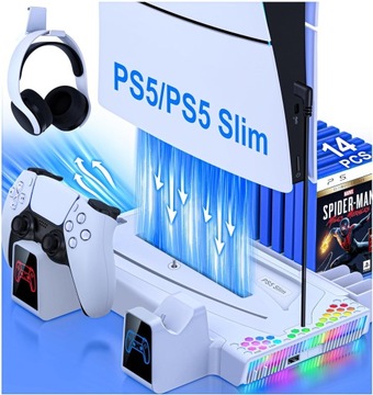 RGB ORGANIZATOR STACJA ŁADUJĄCA DO DualSense+PS5/PS5 SLIM 2023 COOLING FAN