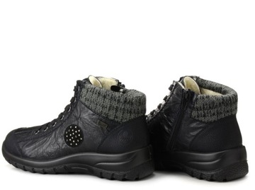 Buty zimowe damskie botki ocieplane wełną z membraną Rieker L7110 czarne 38