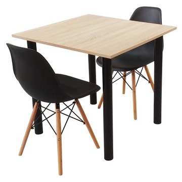 Zestaw stół Lugano 80x80 sonoma 2 krzesła Milano czarne