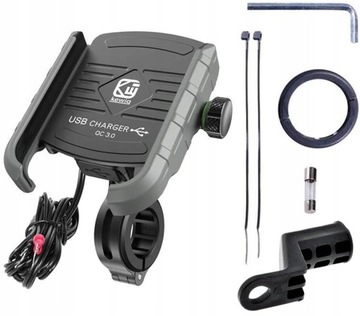 UCHWYT NA TELEFON ŁADOWARKA MOTOCYKLOWA USB 3.0 QC SZARY