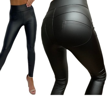 Legginsy EKO SKÓRA wysoki stan czarne Push Up