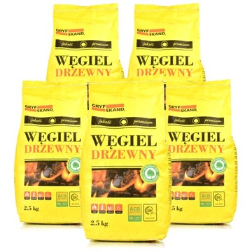 Węgiel Drzewny Gryfskand Jakość Premium Grill, 5 x 2,5kg