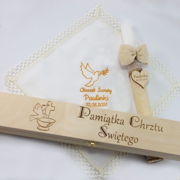 Крещальный халат и свеча в шкатулке, набор для вышивания