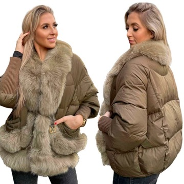 Kurtka puchowa z naturalnym futrem lisa MISS FOXY one size