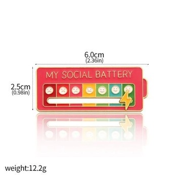 My Social Battery Enamel Pin Funny Interactive Mood Tracker Metal Badges