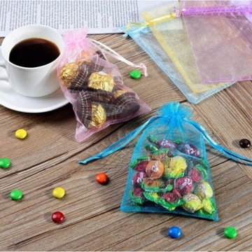 50 пакетов из органзы СВАДЬБА СВАДЕБНОЕ ПРИЧИНЕНИЕ белые подарочные пакеты 9х12см