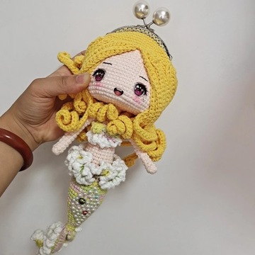 DIY Handmade Wool Crochet Cartoon Mermaid Cross
