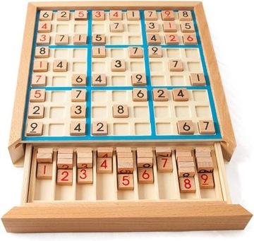 DREWNIANE SUDOKU GRA LOGICZNA ZABAWKA Z SZUFLADĄ
